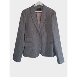 J. Crew Dalton Blazer Women's 16T Navy White Herringbone Cotton Linen Career